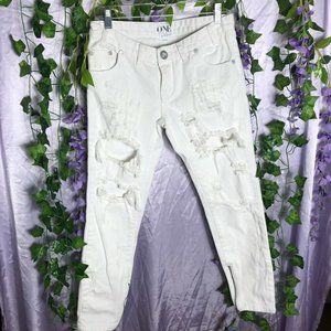 One Teaspoon White Distressed Trashed Freebirds